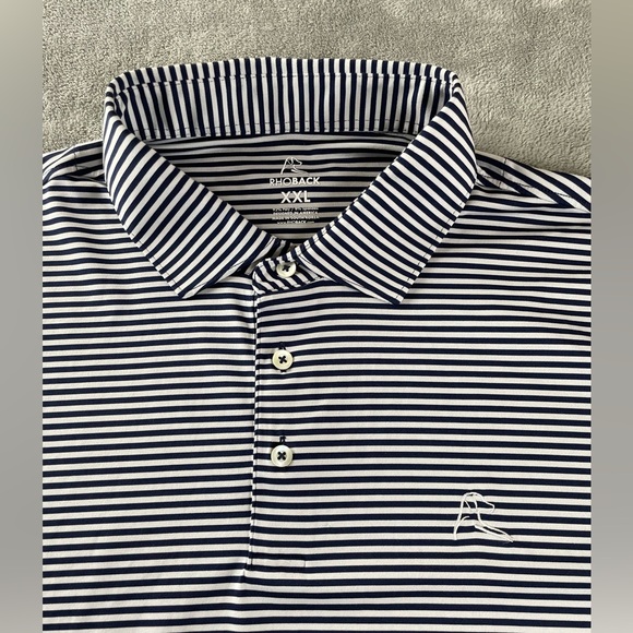 Rhoback Mens Performance Golf Polo Blue White Stripes XXL 2XL EUC Silent Witness - Picture 1 of 10